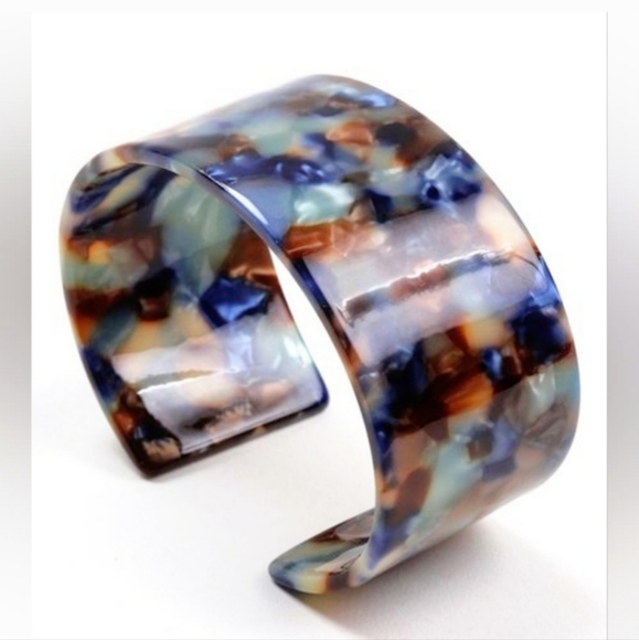 NWOT Amrita Singh Blue Tortoise Shell Cuff Bangle Bracelet - Picture 1 of 7